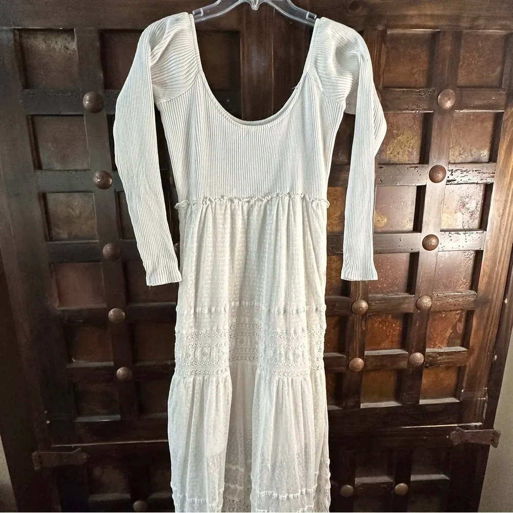 Free People Sz Small Earth Angel Maxi Dress Ivory Boho - Picture 6 of 11